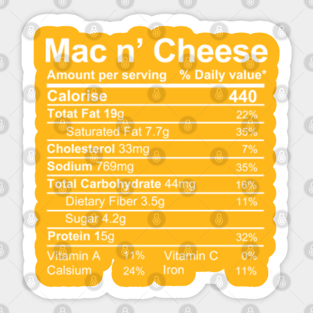 mac n cheese nutrition facts Nutritional Facts Sticker TeePublic